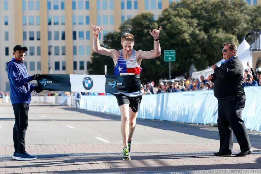 Keith Pierce wins the full BMW Dallas Marathon in downtown Dallas on Dec. 10, 2017.  (Nathan...