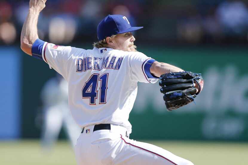 Texas Rangers relief pitcher Jake Diekman (41) pitches in a game against the Los Angeles...
