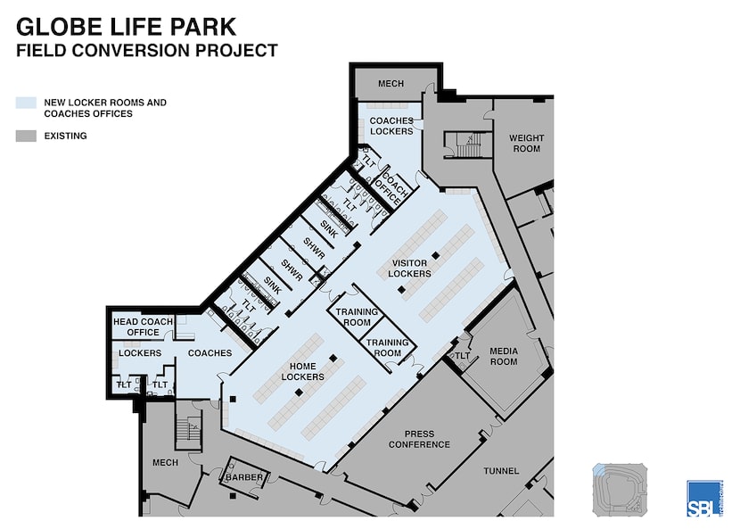 Renderings of the new locker rooms at Globe Life Park.