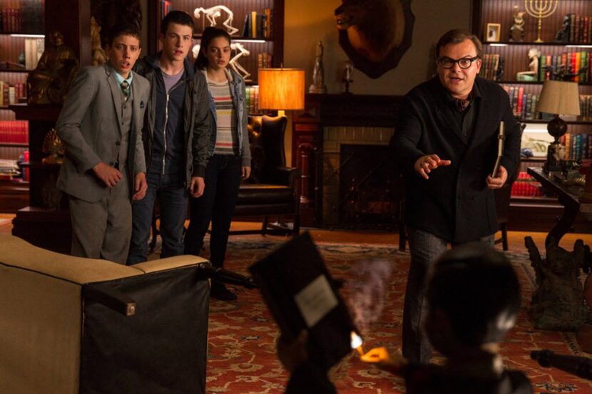 Ryan Lee, Dylan Minnette, Odeya Rush and Jack Black in "Goosebumps."