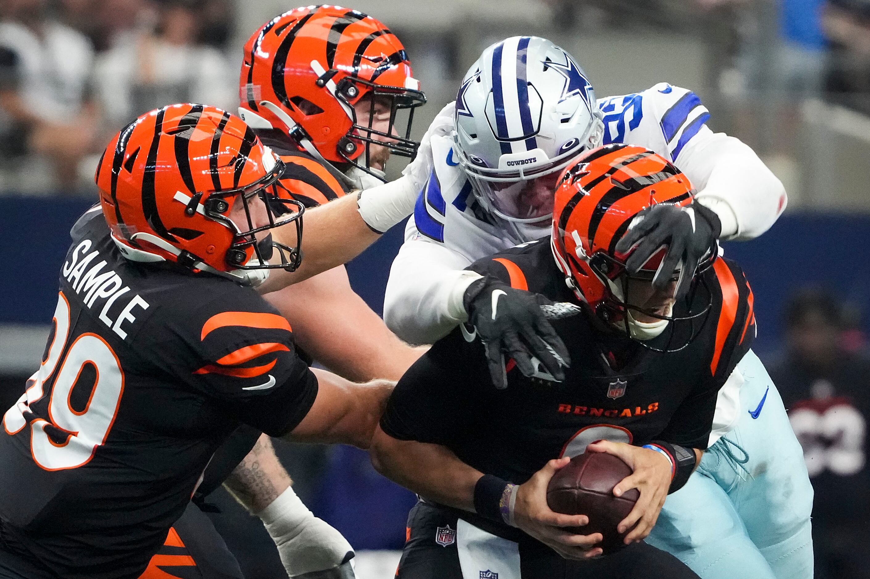 Dallas Cowboys quarterback Cooper Rush (10) celebrates after a touchdown  during an NFL football game against the Washington Commanders, Sunday, Oct.  2, 2022, in Arlington. (AP Photo/Tyler Kaufman Stock Photo - Alamy