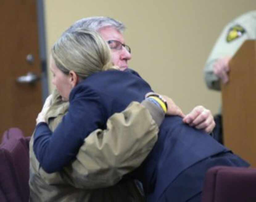  Bernie Tiede hugs attorney Jodi Cole after both sides in his trial rested Friday in...