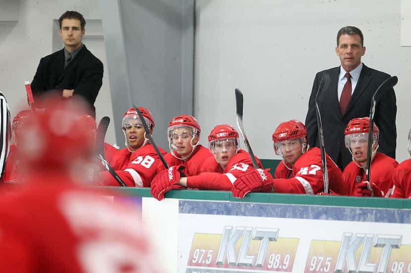Head coach Curt Fraser (R) of the Grand Rapids Griffins and Jiri Fischer, Director of Player...