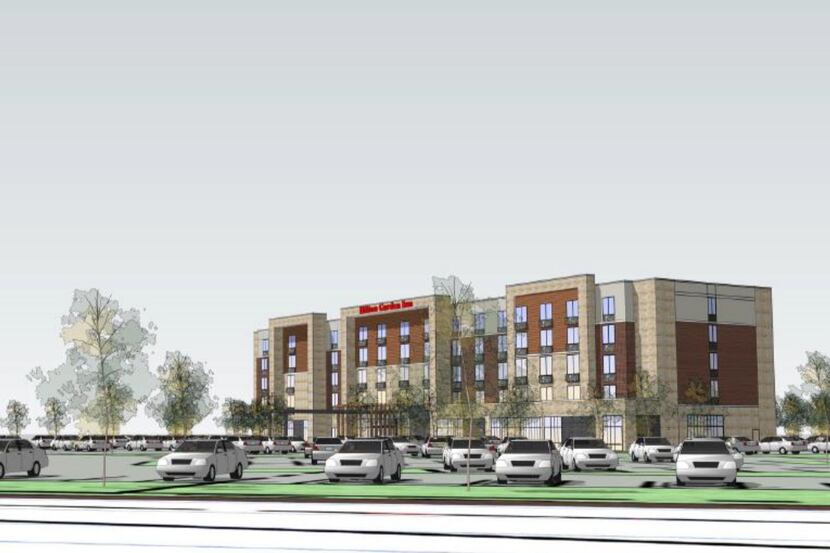 The 5-story Hilton Garden Inn and three retail buildings are planned on S.H. 114.