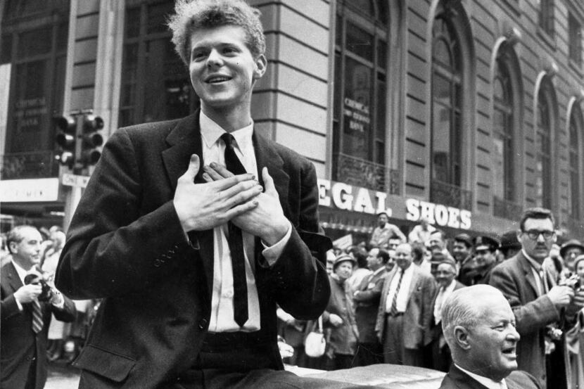Van Cliburn during a ticker tape parade in New York after winning the Tchaikovsky Piano...