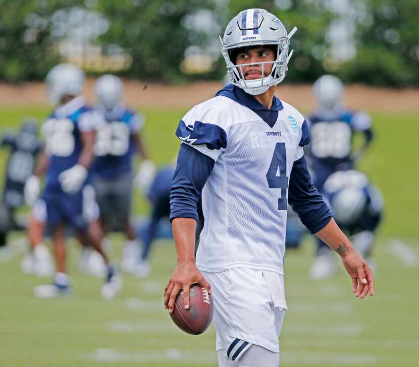 Dallas Cowboys quarterback Dak Prescott (4) is pictured during Dallas Cowboys OTA football...