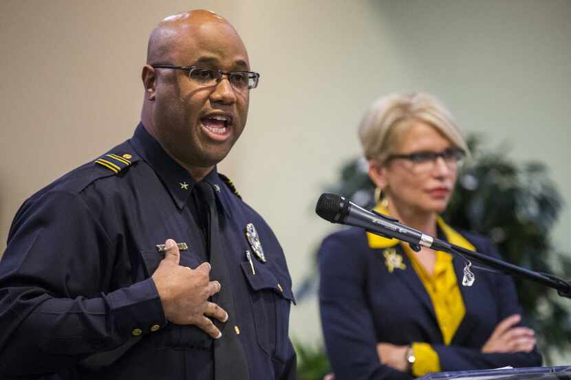 File photo of Dallas Police Department Deputy Chief Malik Aziz addressing a question from...