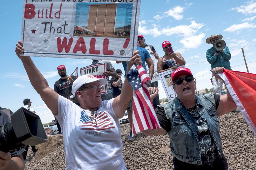 Trump supporters demonstrate outside a Customs and Border Protection station in Clint on...