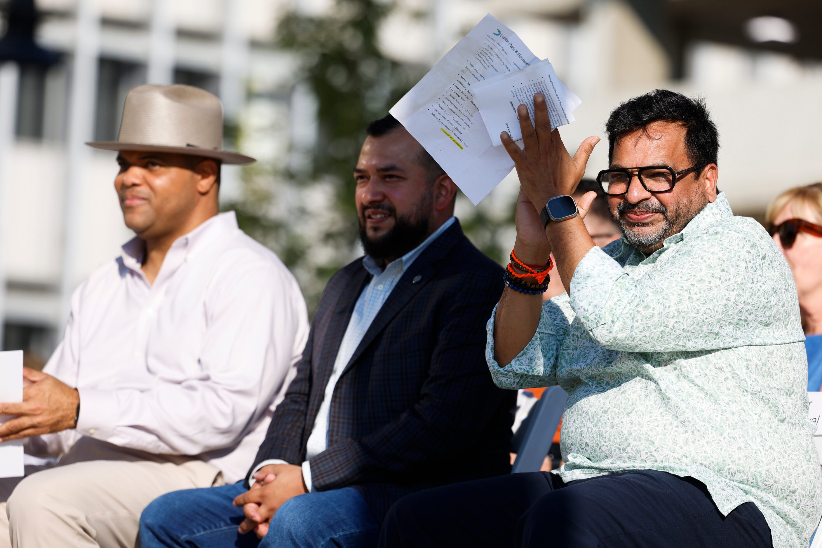 From left, Dallas Mayor Eric Johnson, city council member Jesse Moreno and Parks and...