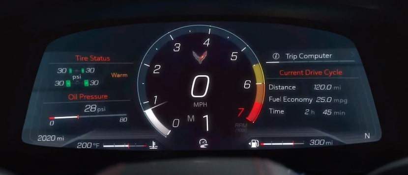 The main screen of the 2020 Chevrolet Corvette changes depending on the current driving mode.