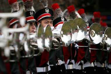 Members of the Ohio State University Marching Band perform against the USC Trojan Marching...