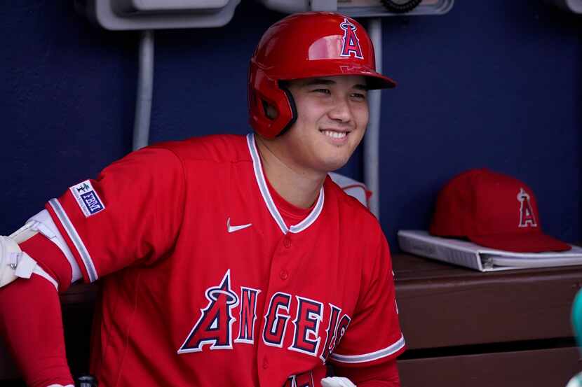 FILE - Los Angeles Angels' Shohei Ohtani smiles before a baseball game, Wednesday, Aug. 30,...