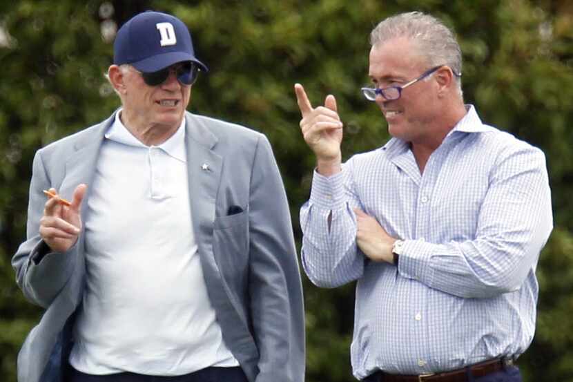 It’s been almost 20 years since Cowboys owner Jerry Jones (left, with son Stephen during...