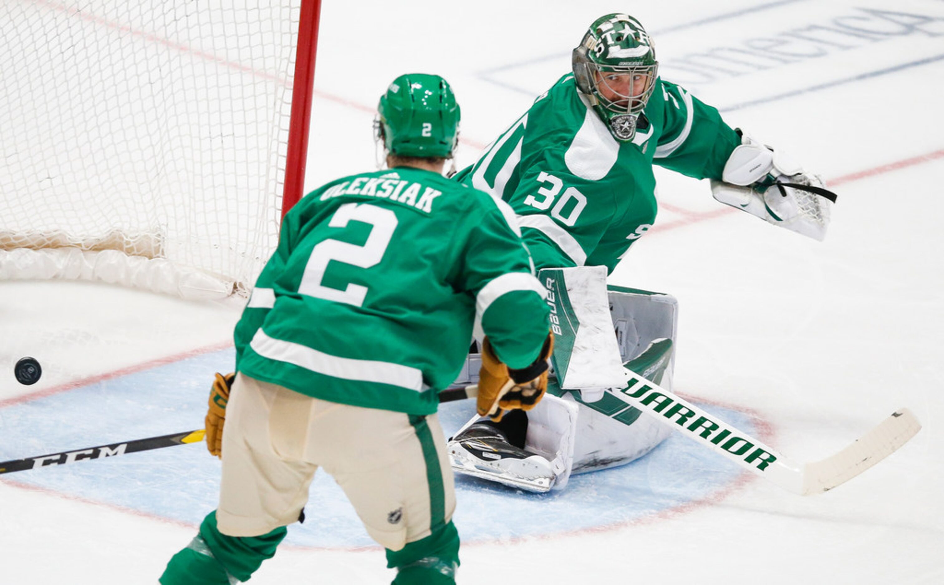 The St. Louis Blues score past Dallas Stars goaltender Ben Bishop (30) and defenseman Jamie...