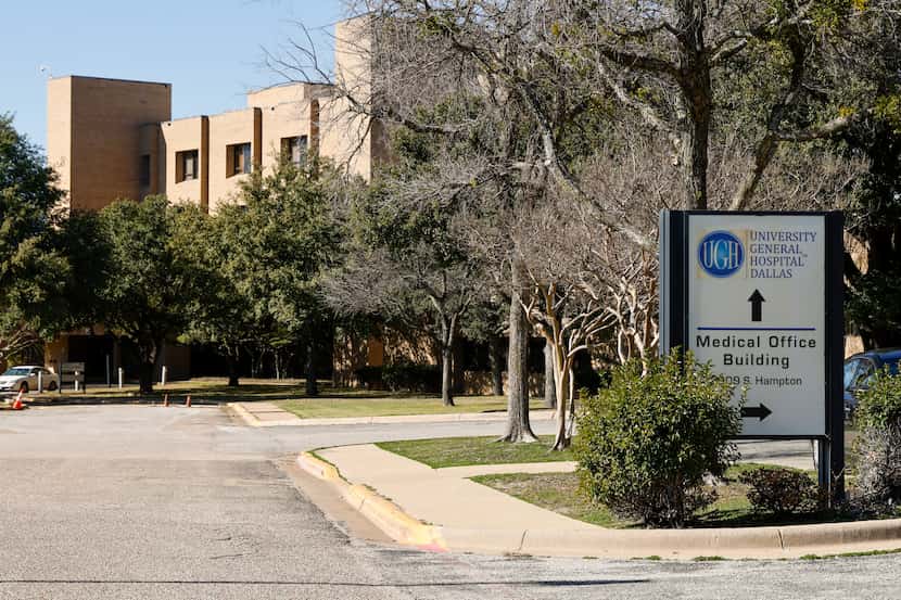 A sign directs people to the former University General Hospital seen on Jan. 11 in Dallas.