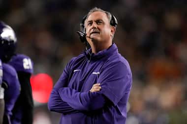TCU head coach Sonny Dykes looks on during the first half of an NCAA college football game...