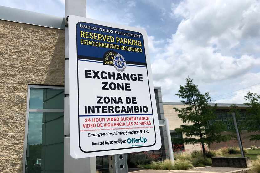 A sign designating a parking space outside of the Dallas Police Department South Central...