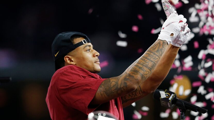 Alabama Crimson Tide defensive back Patrick Surtain II (2) celebrates during the trophy...