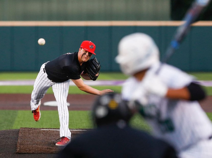 Argyle pitcher Chad Ricker throws a pitch during a playoff game against Iowa Park in Abilene...