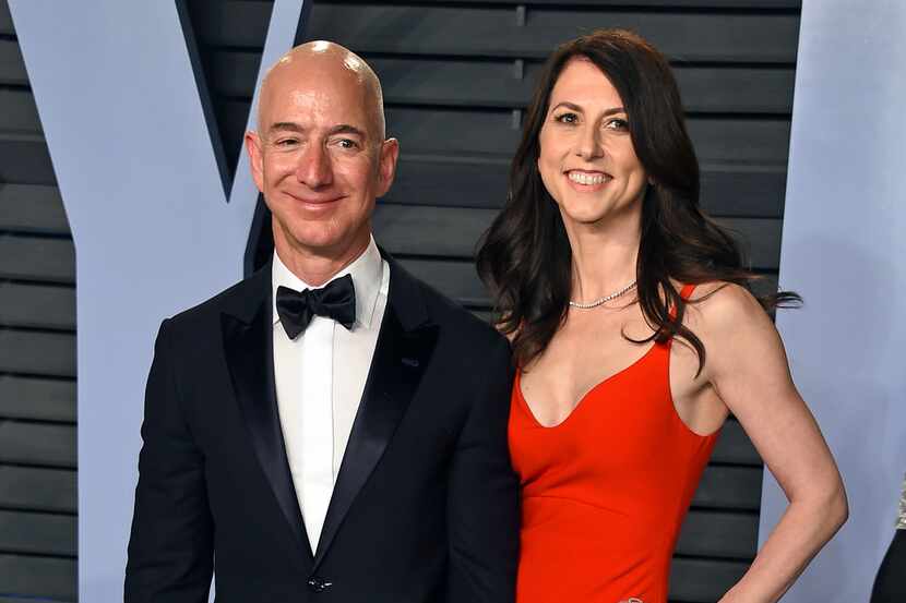 FILE - In this March 4, 2018 file photo, Jeff Bezos and wife MacKenzie Bezos arrive at the...