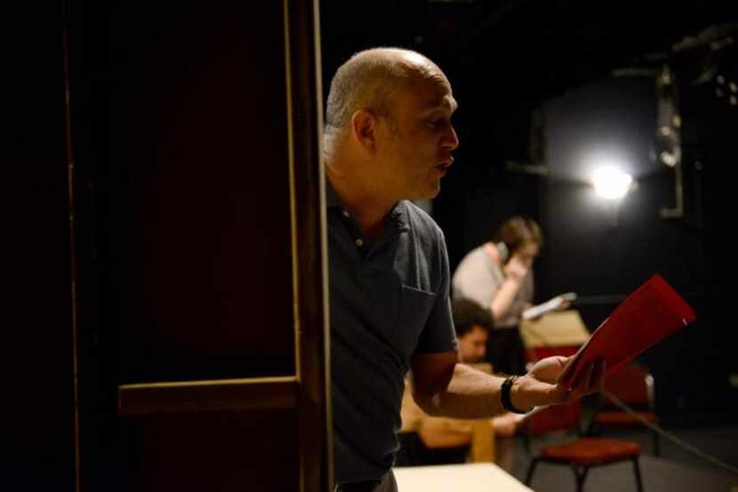 
Steve Golin rehearses a scene from Rumors at the Rockwall Community Playhouse in Rockwall...