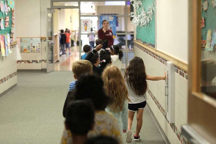 Students walked to class at Isbell Elementary School in Frisco during the 2019 spring semester.