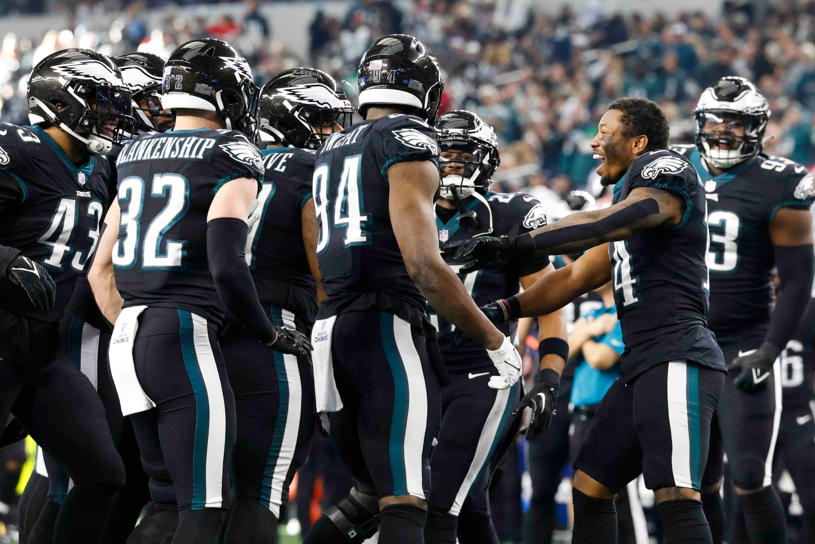 Philadelphia Eagles players celebrate a touchdown scored by Philadelphia Eagles defensive...