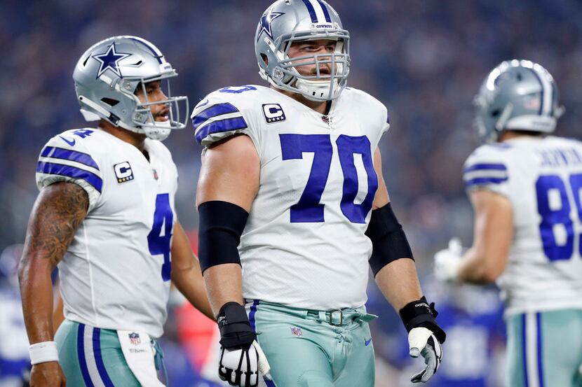 Dallas Cowboys offensive guard Zack Martin (70) looks to the sideline during the second...