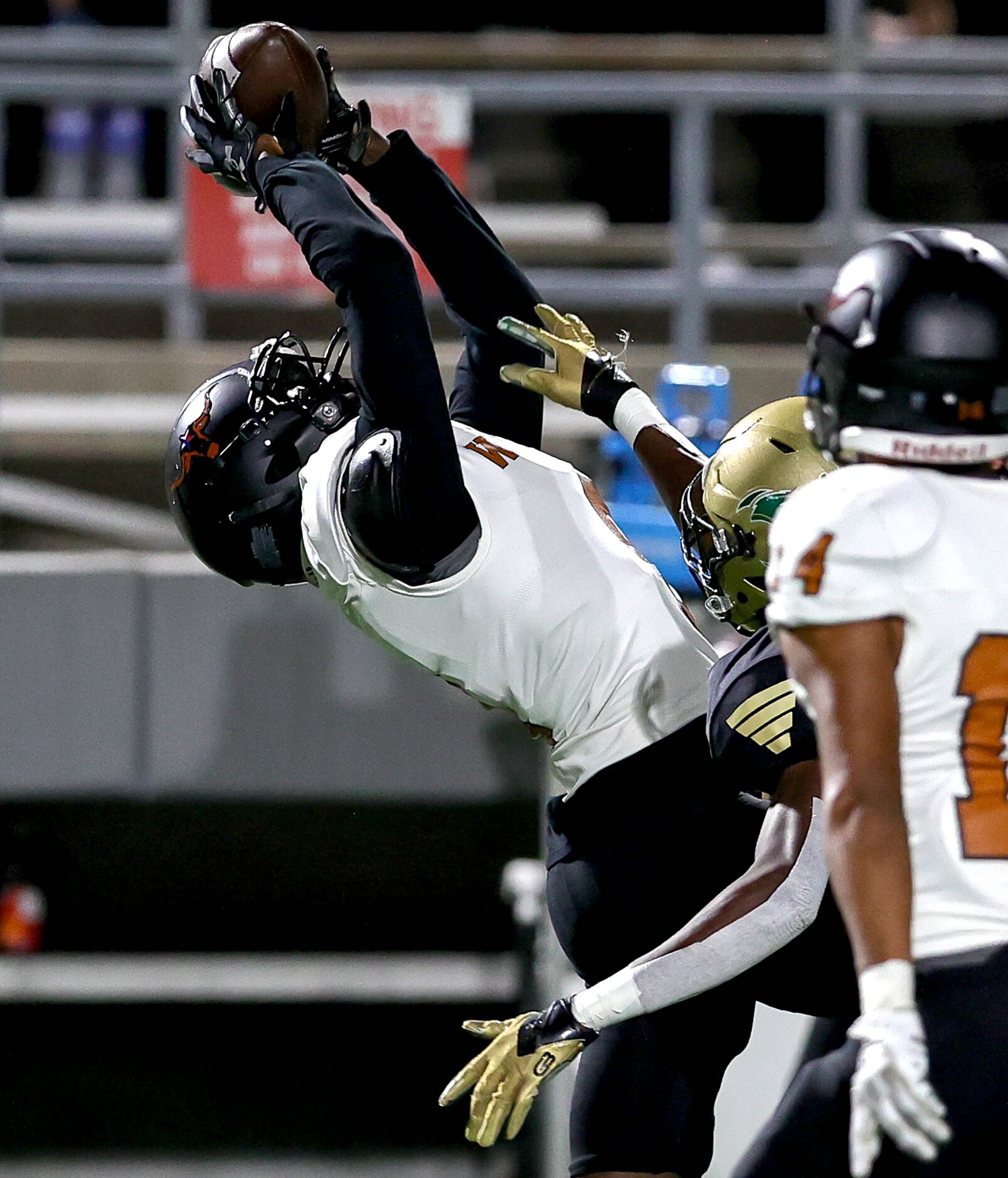 W.T. White defensive back Demarkis Troupe comes up with an interception against Birdville...