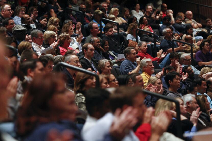 The Creekview High auditorium in Carrollton was packed with residents for a Texas Commission...