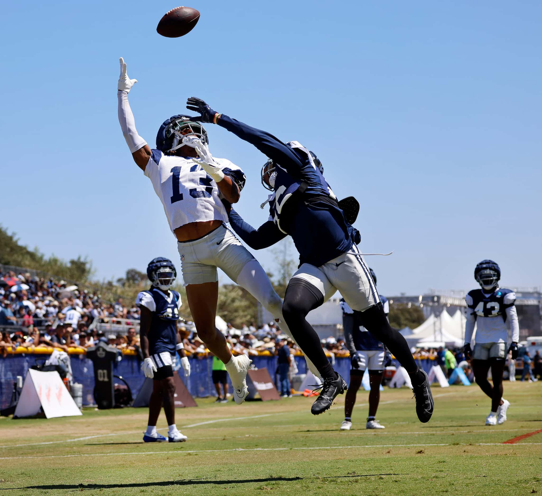 Dallas Cowboys wide receiver Tyron Billy-Johnson (13) attempts a one-handed catch over...