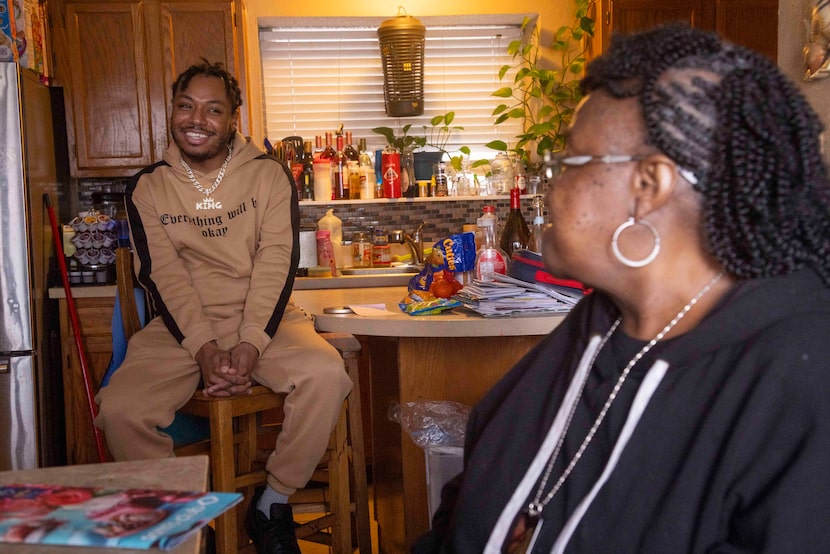 Quardelle Mitchell and his aunt Dorothy Claiborne share a laugh as they reminisce about...