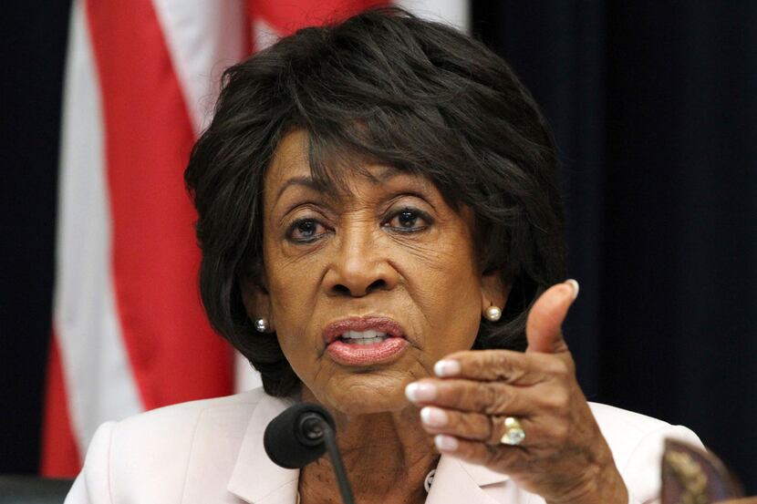 House Financial Services Committee ranking member Rep. Maxine Waters, D-Calif., asks a...