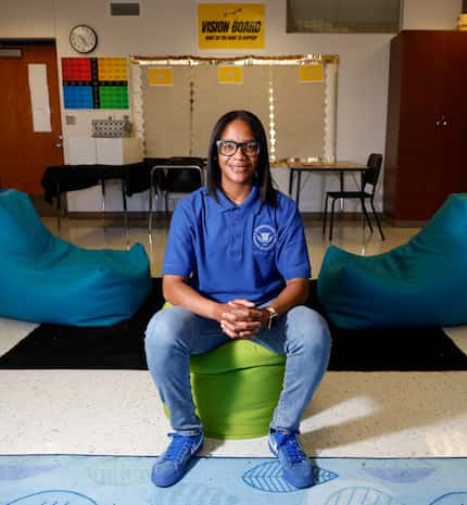 Principle Shadaria Foster sits in the reset center where students can talk about their...