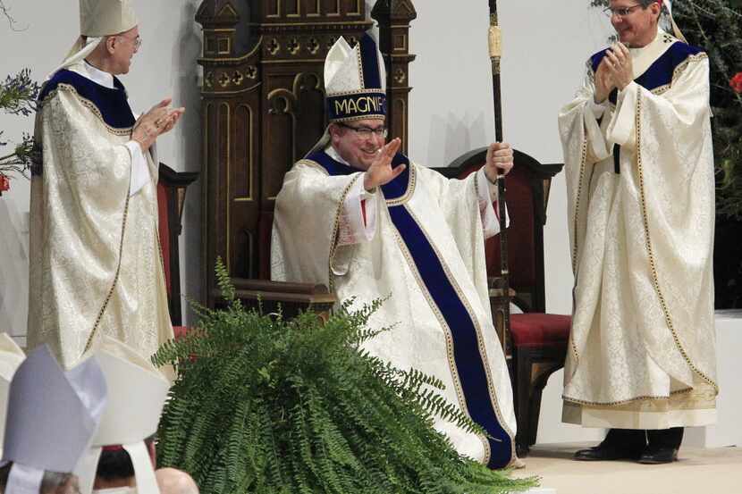 Fort Worth Bishop Michael Olson testified Tuesday as part of a civil hearing in Tarrant...