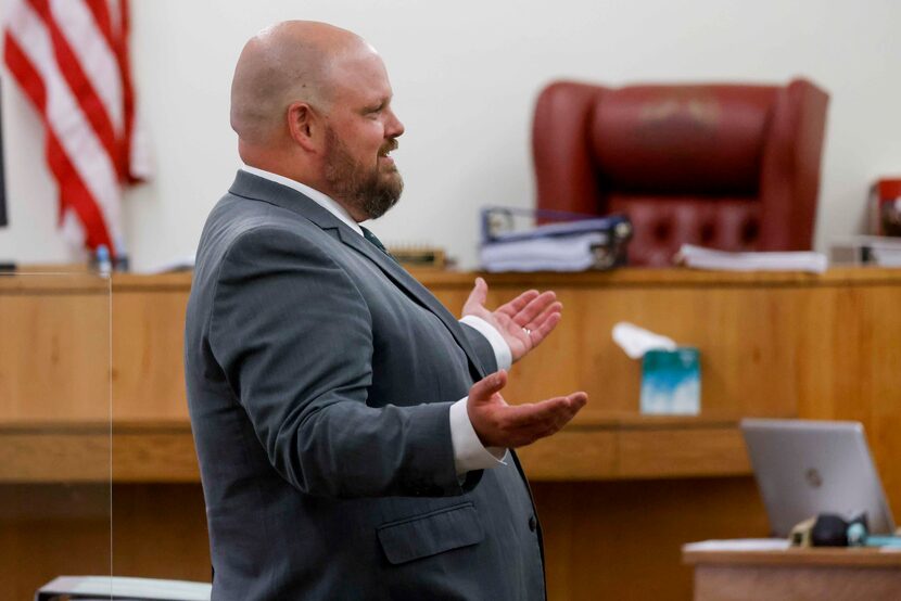 Texas Attorney General Ken Paxton’s lawyer Christopher Hilton during a recess of a court...