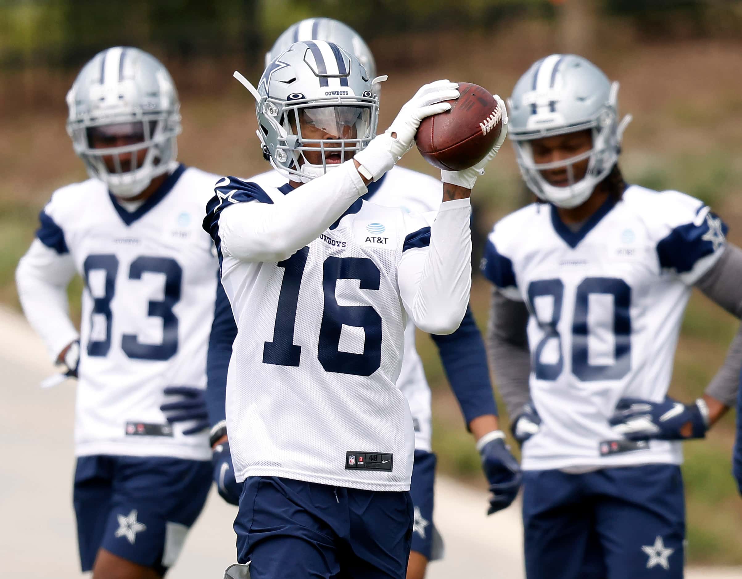 Dallas Cowboys rookie wide receiver Stephen Guirdy (16) catches a ball during rookie...