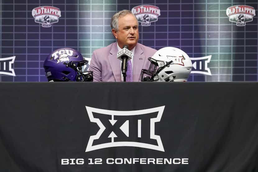 TCU head coach Sonny Dykes speaks during the Big 12 Media Days at AT&T Stadium, Wednesday,...