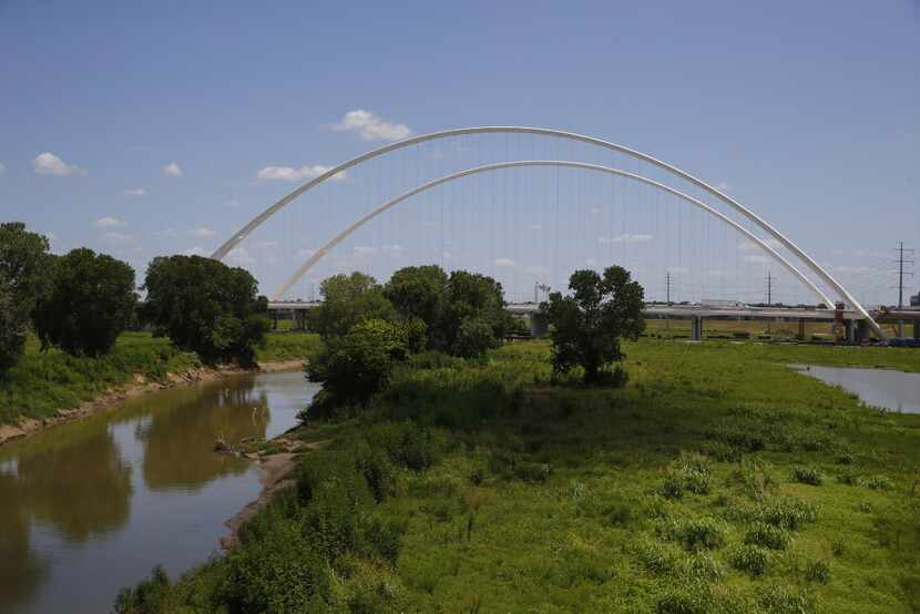 The Margaret McDermott Bridge around the Trinity River park in Dallas on July 26, 2017. 