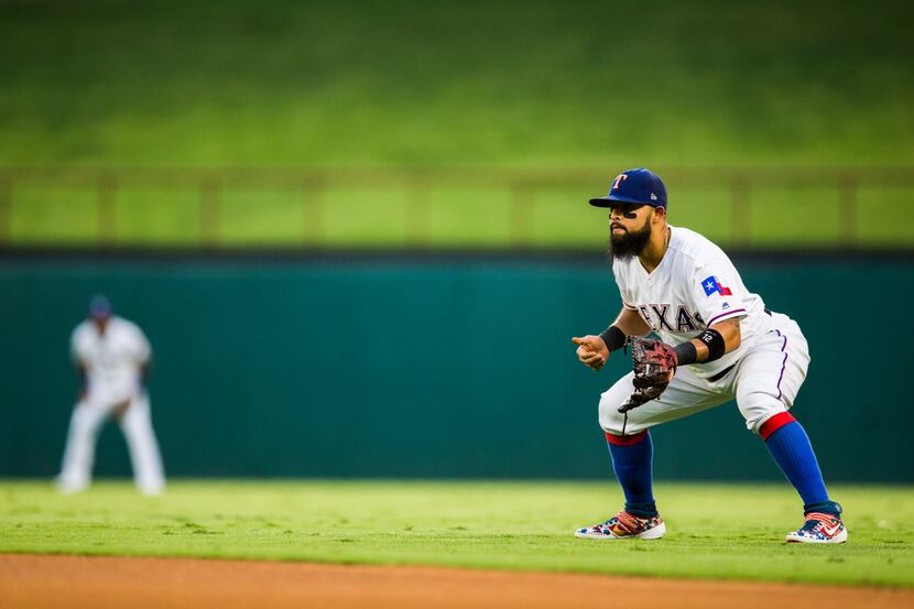 FILE - Rangers second baseman Rougned Odor (12) stands ready during the first inning of a...