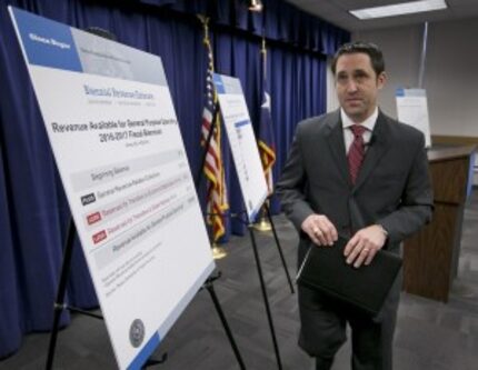  In this January 2015 file photo, State Comptroller Glenn Hegar announces at the Capitol the...