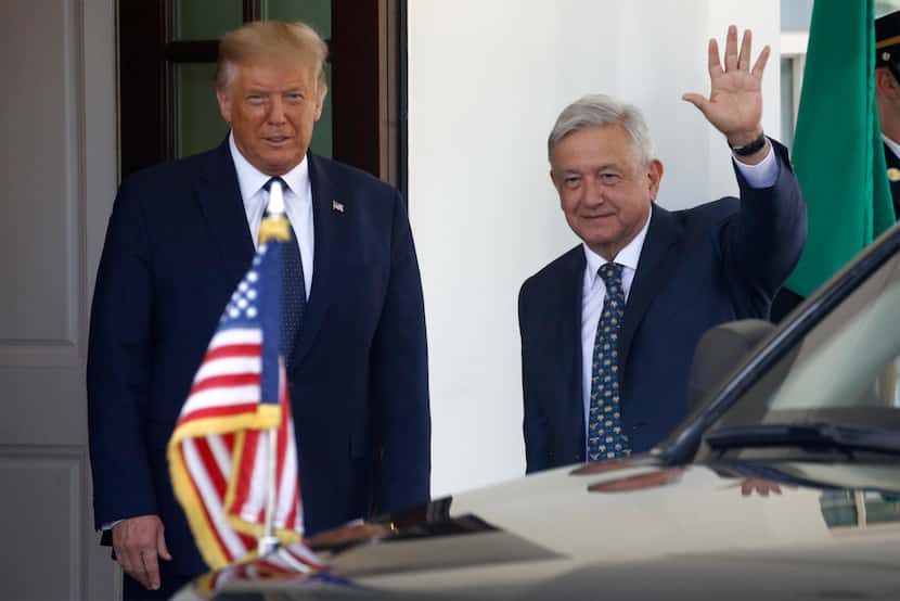 President Donald Trump greeted Mexican President Andres Manuel Lopez Obrador at the White...