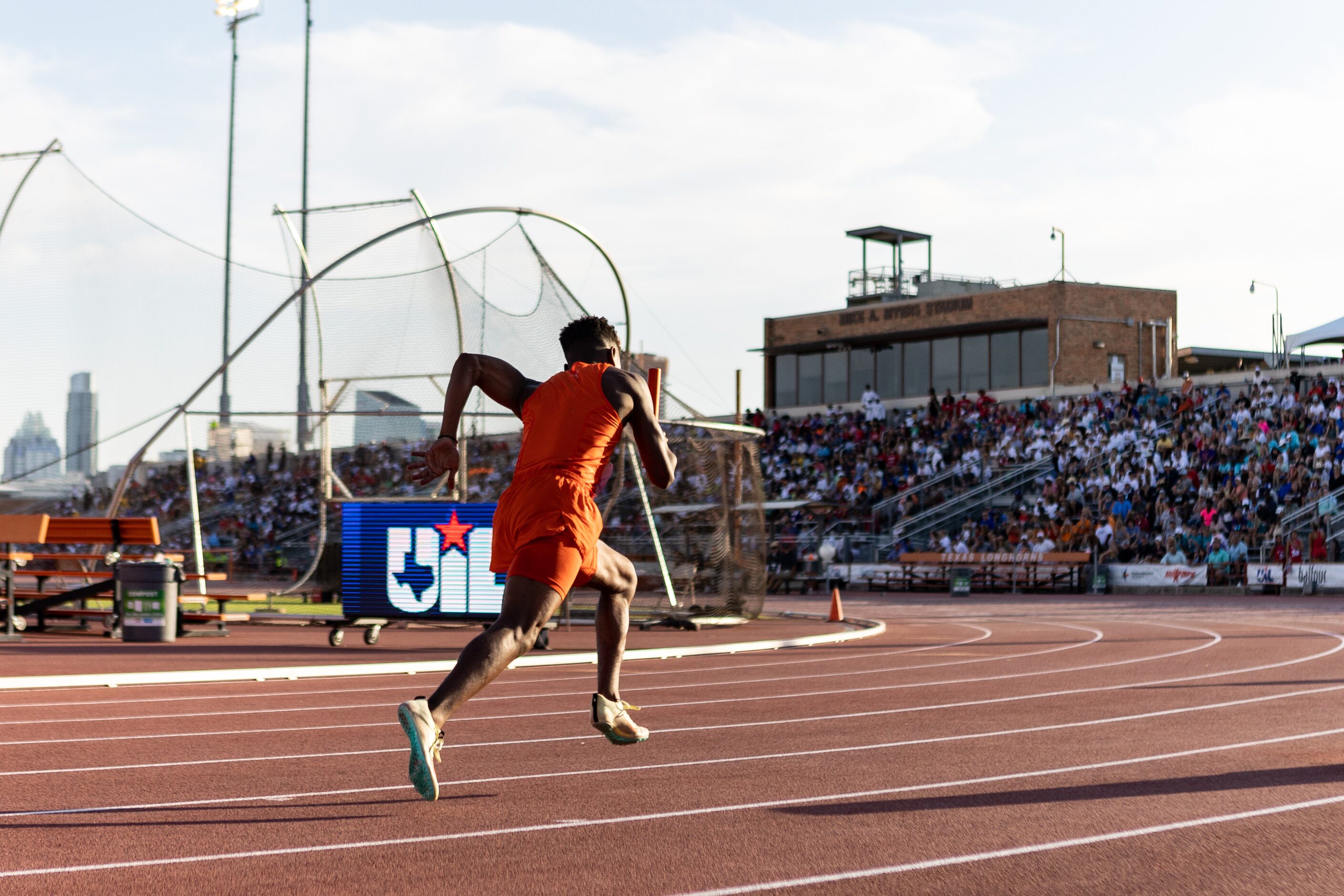 Nicholas Byrd leads off for Lancaster in the boys’ 4x200 relay at the UIL Track & Field...