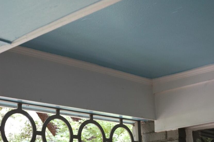 Haint blue is a pale shade of blue that is traditionally used to paint porch ceilings.