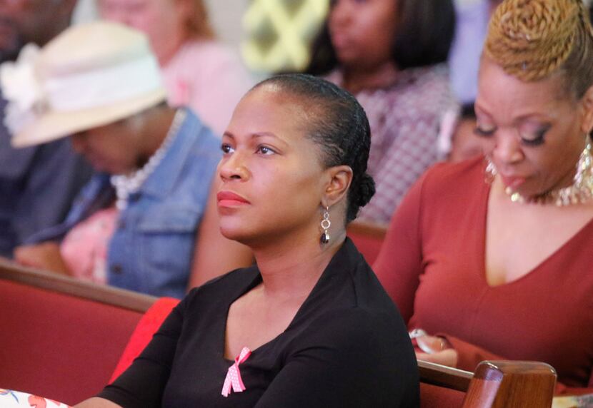Jacqueline Byrd listens to her husband, Pastor Andre Byrd Sr., preach at the New Covenant...
