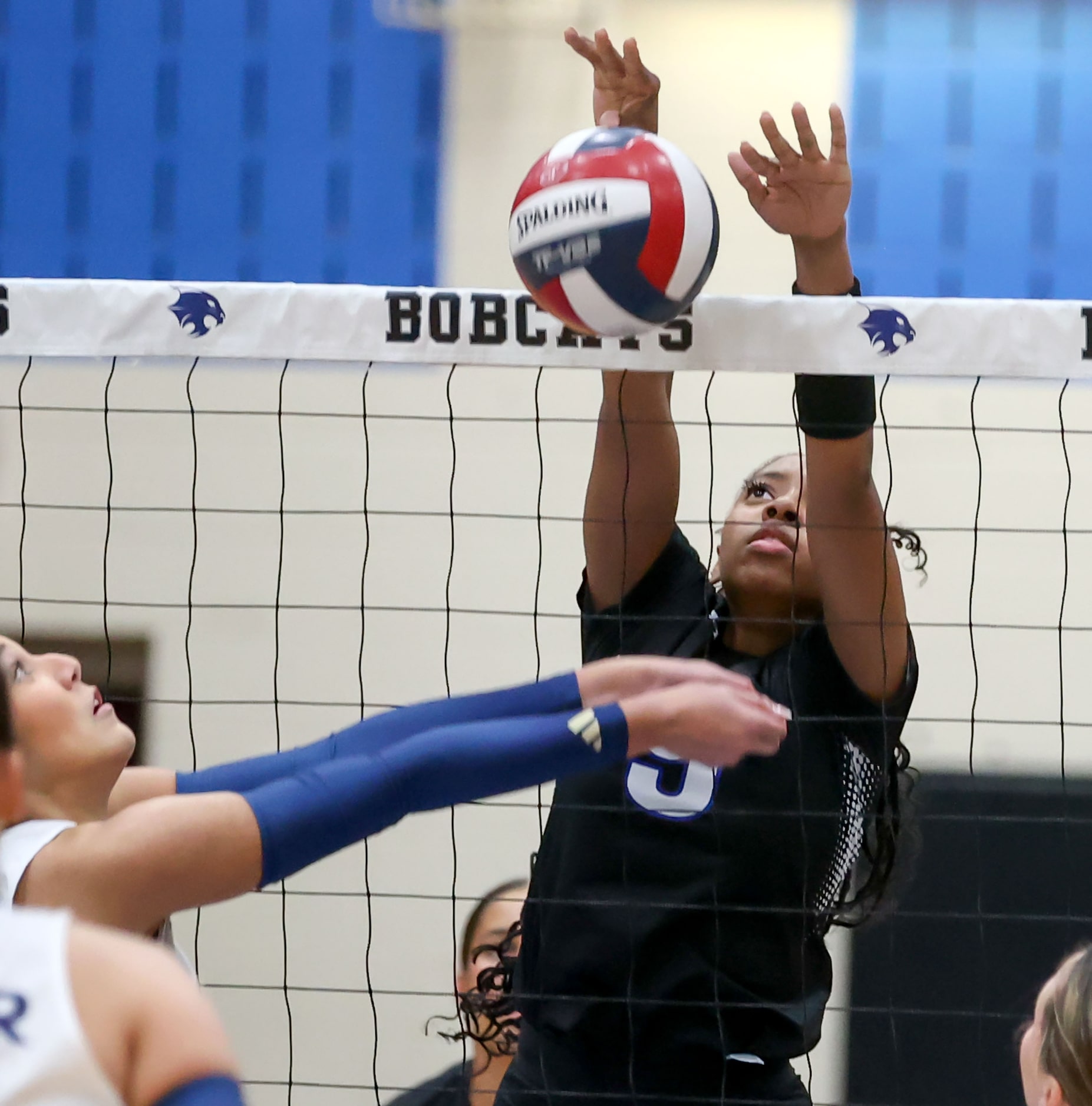 Byron Nelson's Zion Coats (9) goes for a block against Keller during a District 4-6A ...