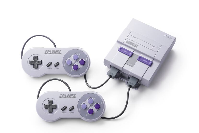 The SNES Classic Edition with controllers.