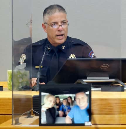 Mesquite Police Chief David Gill delivers a statement to convicted murderer Jaime Jaramillo...