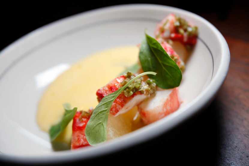 King crab with brown butter sabayon at Uchi, which earned a perfect score of 100 in its Feb....