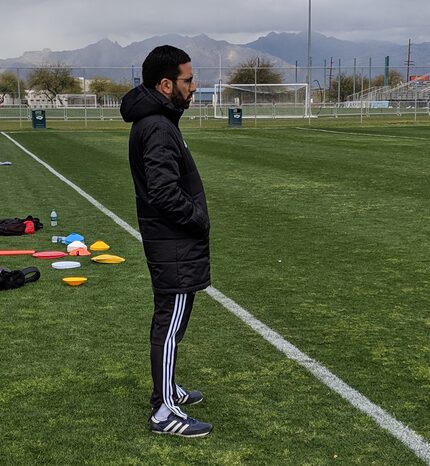 New FC Dallas Technical Director Andre Zanotta watches training. (2-18-19)